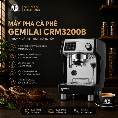 Máy Pha Cà Phê Gemilai CRM3200B – Giải Pháp Espresso Chuyên Nghiệp Cho Quán Cafe Take Away